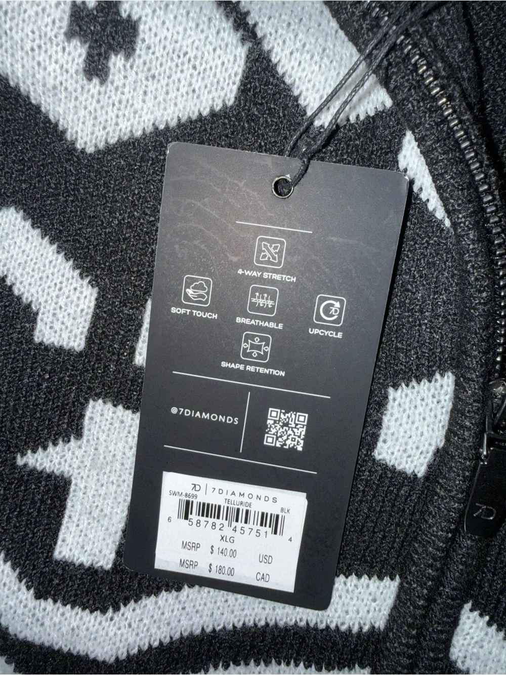NWT 7 Diamonds Telluride Black White Folkloric Full Zip Up Sweater Men’s XL